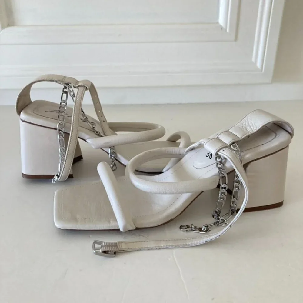 NWOB Free People Parker Creme Leather Chain Heels Sz 37